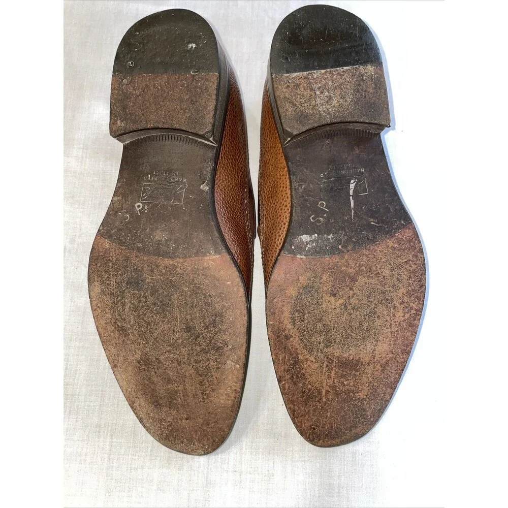 Johnston & Murphy Italy Dress Loafers Mens Sz 10 M Brown Leather Tassels Pebble